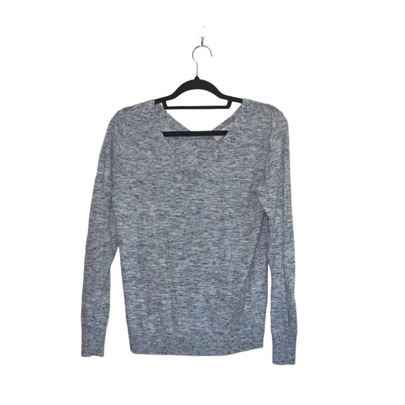 LOFT Light Blue Heathered V-neck Fitted Knit Pullover Sweater Small Women’s - Picture 1 of 12
